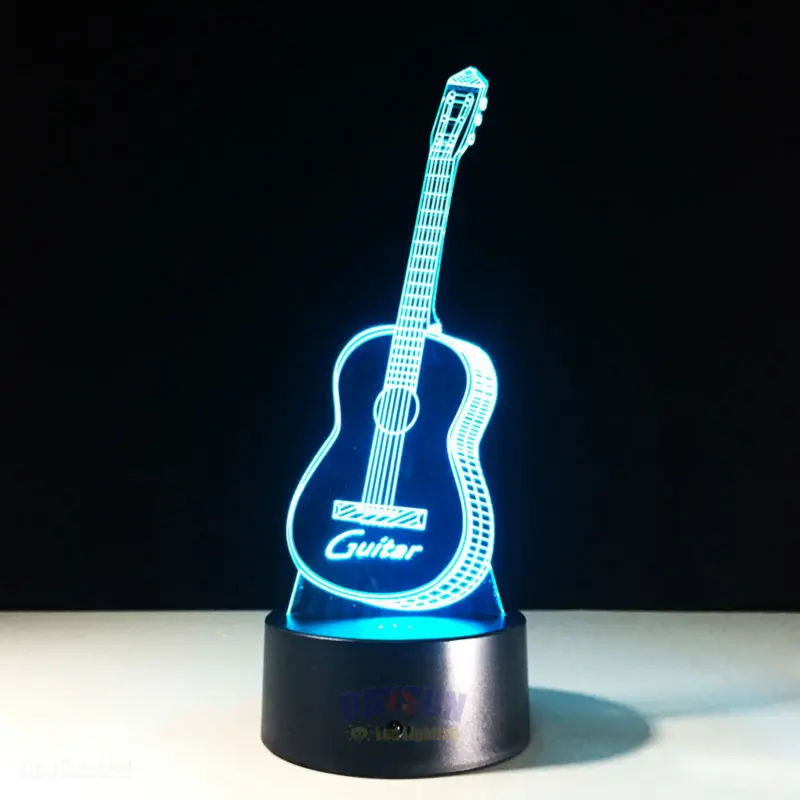 Free Ship 3D Visual Night Lamp Ukulele Guitar Model Illusion Light LED 7Color in One Bedroom Night Light Music Home Decoration