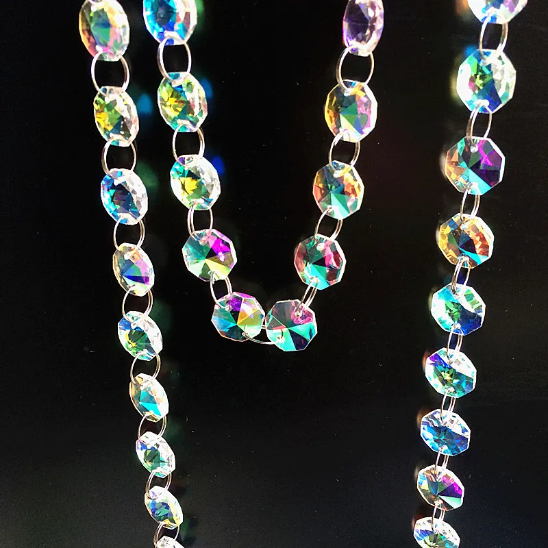 Top Quality 200PCS/lot 14MM Clear Ab Crystal Octagonal Beads For Crystal Garland Strands Parts Suncater Stones Chandelier Parts