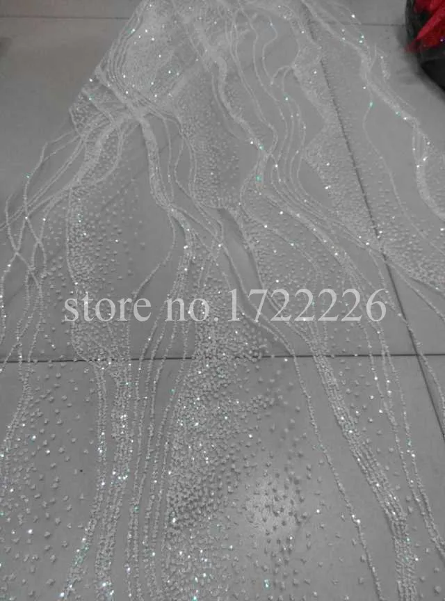 

5 yards no.9 cream water line luxury nice mesh shining glued glitter lace for lady sawing/wedding dress/veil,send by dhl