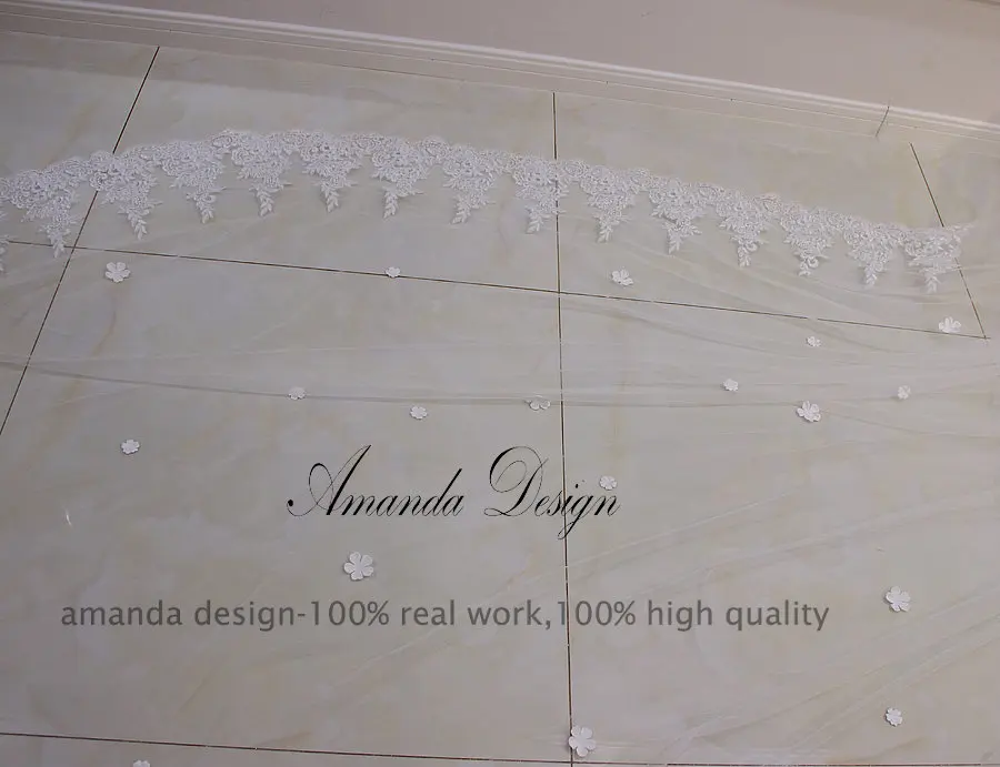 Amanda Design Lace Applique Long Flowers Royal Luxury Wedding Veil