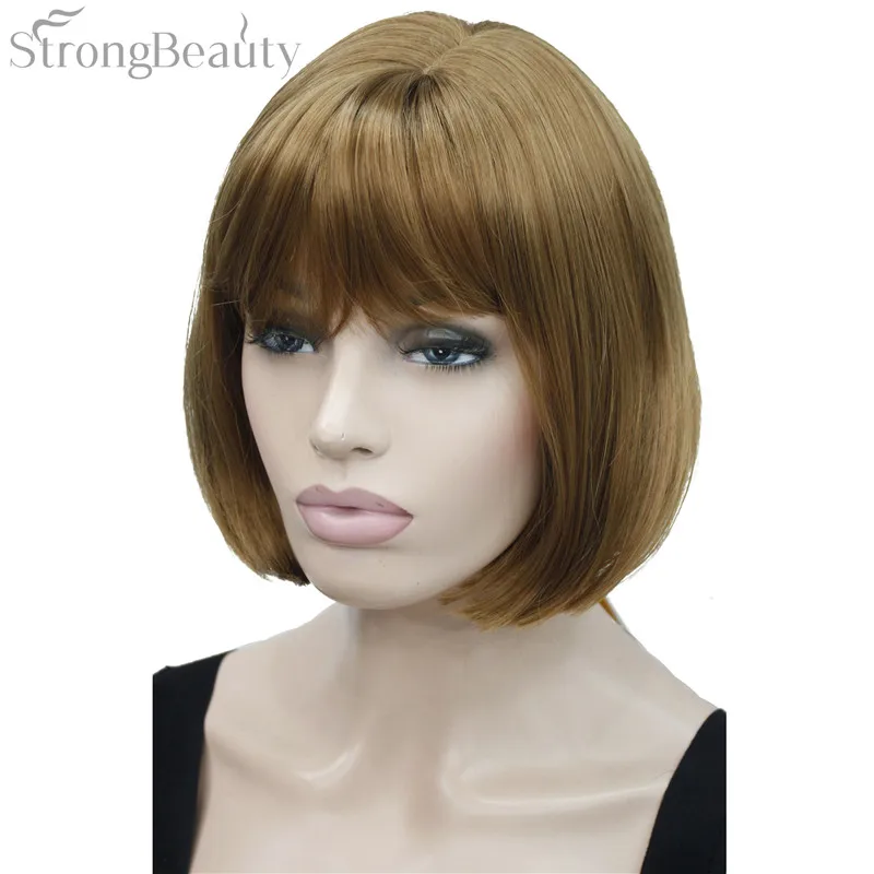 Strong Beauty Short Hair Synthetic Bob Wig Straight Blond/Silver Gray Wigs