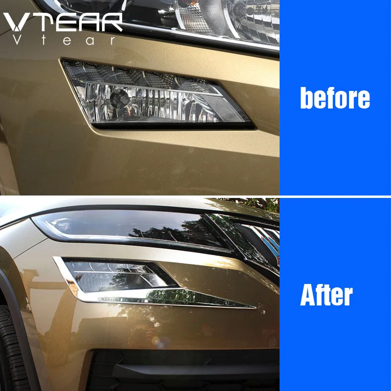 Vtear For Skoda Kodiaq fog lights cover front rear body foglights car-styling decoration Exterior chrome trim Accessories 2021