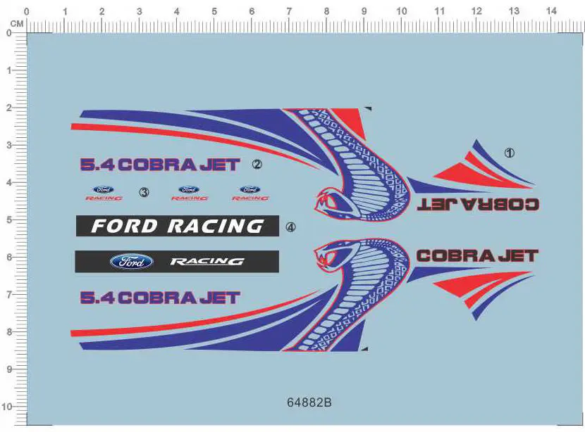 1/24 REVELL GT500 TG500KR cobra jet ford racing blue Model Kit Water Slide Decal