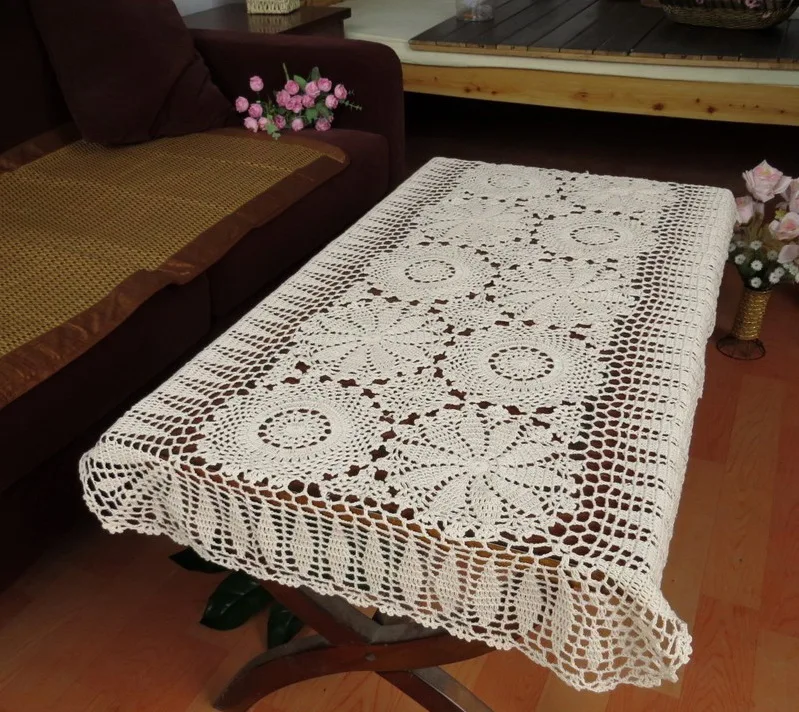 100% Cotton handcraft crochet Tablecloths Shabby Vintage Crocheted Tablecloth Handmade Piano Cover Cotton Lace