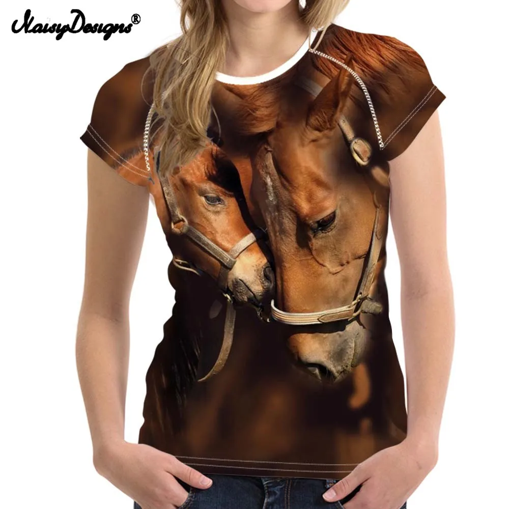 

NOISYDESIGNS Harajuku Women T-Shirt Short Sleeve Couple Horse Printing T shirt Black Women Shirt Tee Tops Femme Tunics 3D tshirt