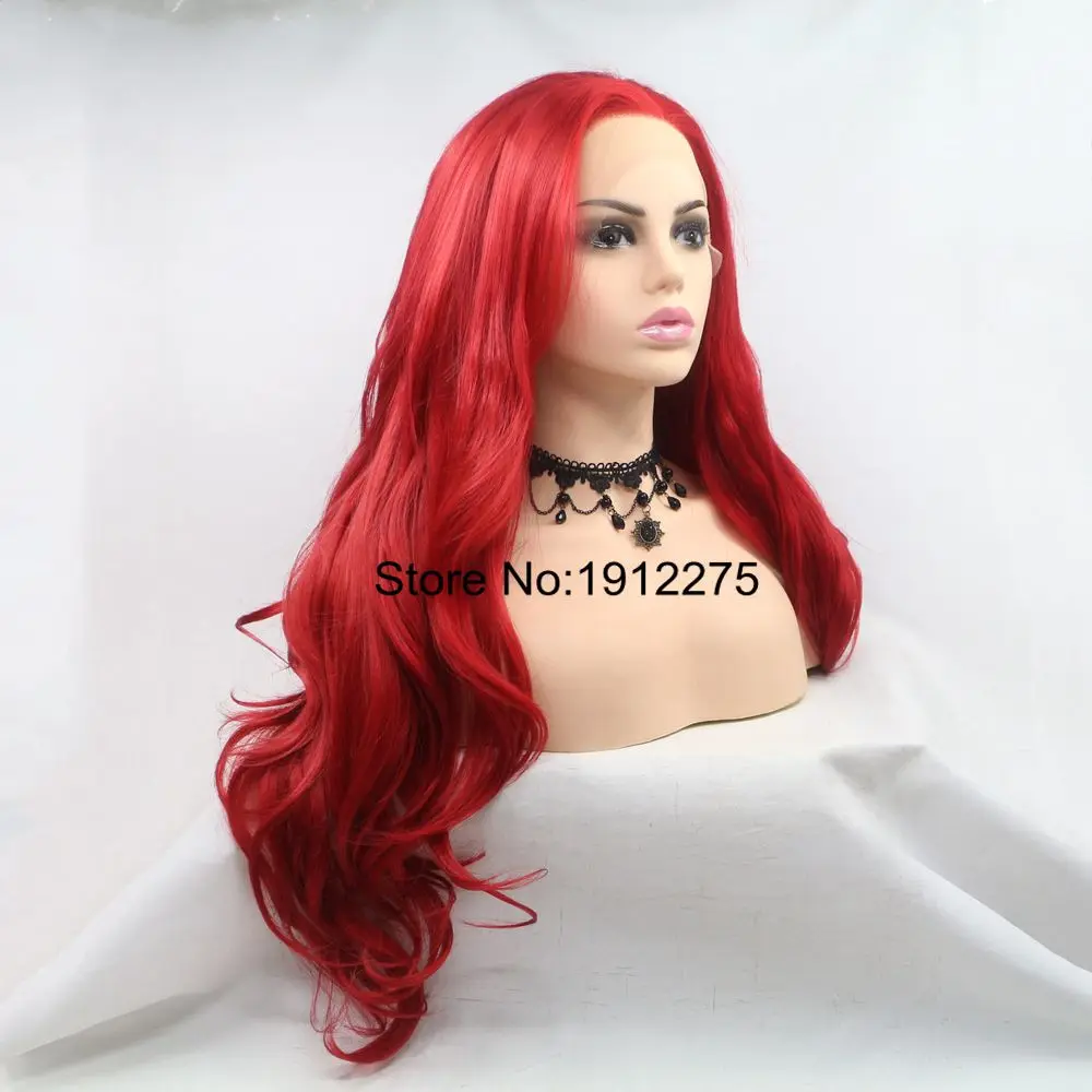 Sylvia Long Hair Red Color Wavy Synthetic Lace Front Wig For Women Side Part Heat Resistant Glueless Cosplay Wigs Makeup Wedding