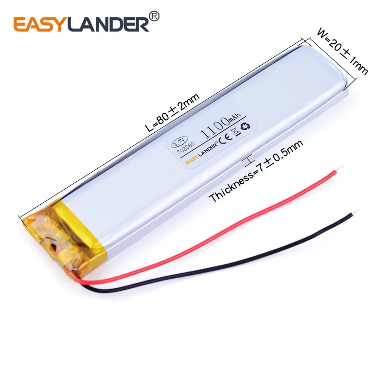 3Pcs/Lot 702080 3.7V 1100mAh  Rechargeable  li Polymer Li-ion Battery For tachograph LED light  Speaker Toys air purifie  701980