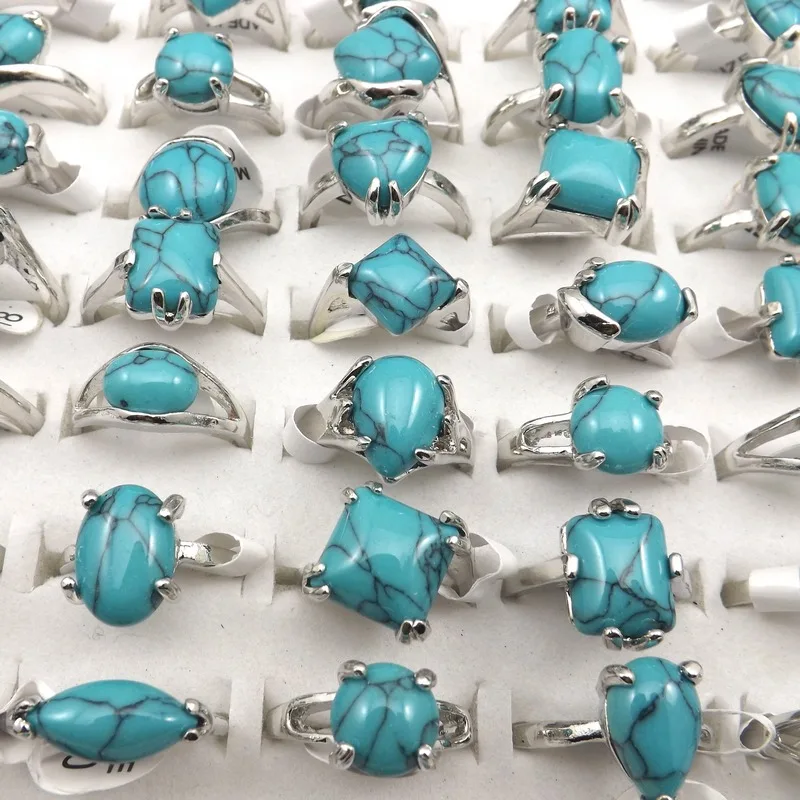 Mixed Size Mixed Design Turquoises Rings For Women Factory Price 50pcs Wholesale