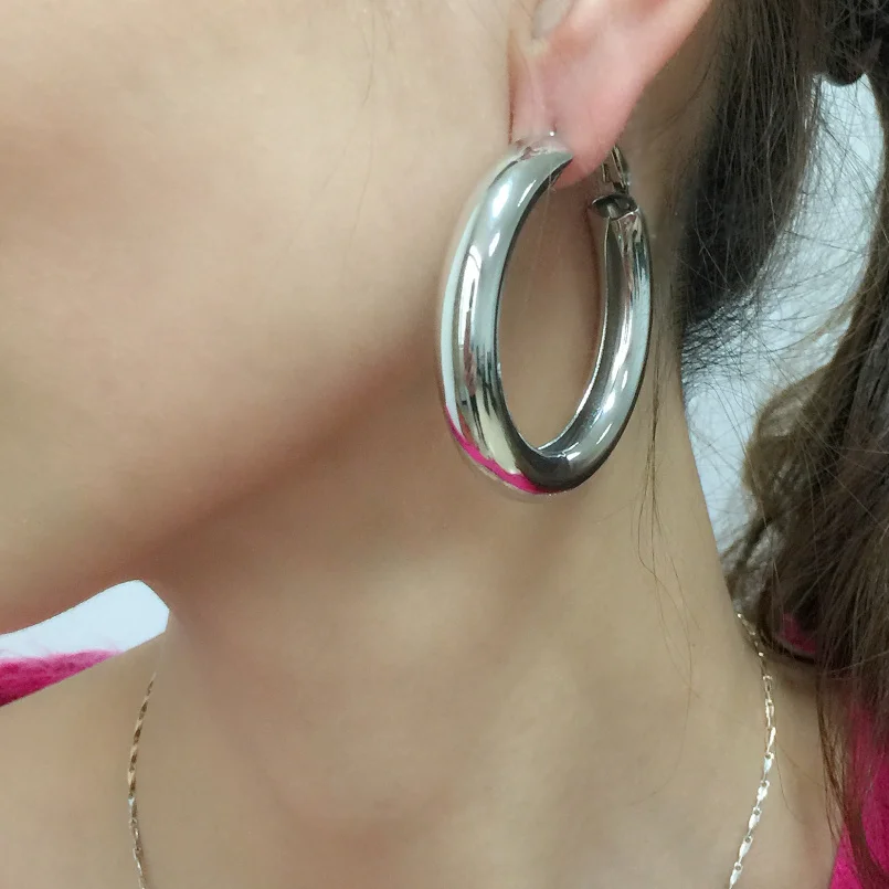 Pendientes de aro grandes de 50 MM, pendientes minimalistas de tubo grueso, anillos circulares redondos, pendientes para mujer, aleación de Zinc, moda Hiphop Rock UKEN