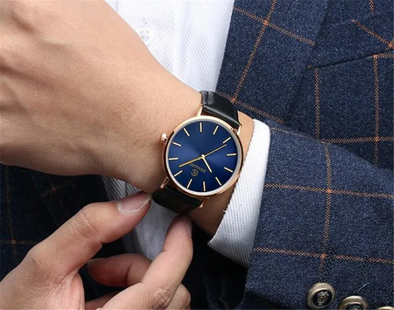 New Men\'s Watch Ultra-thin Fashion Watches Leather Simple Business Quartz Wristwatch Roman Masculine Male relojes Casual Clock