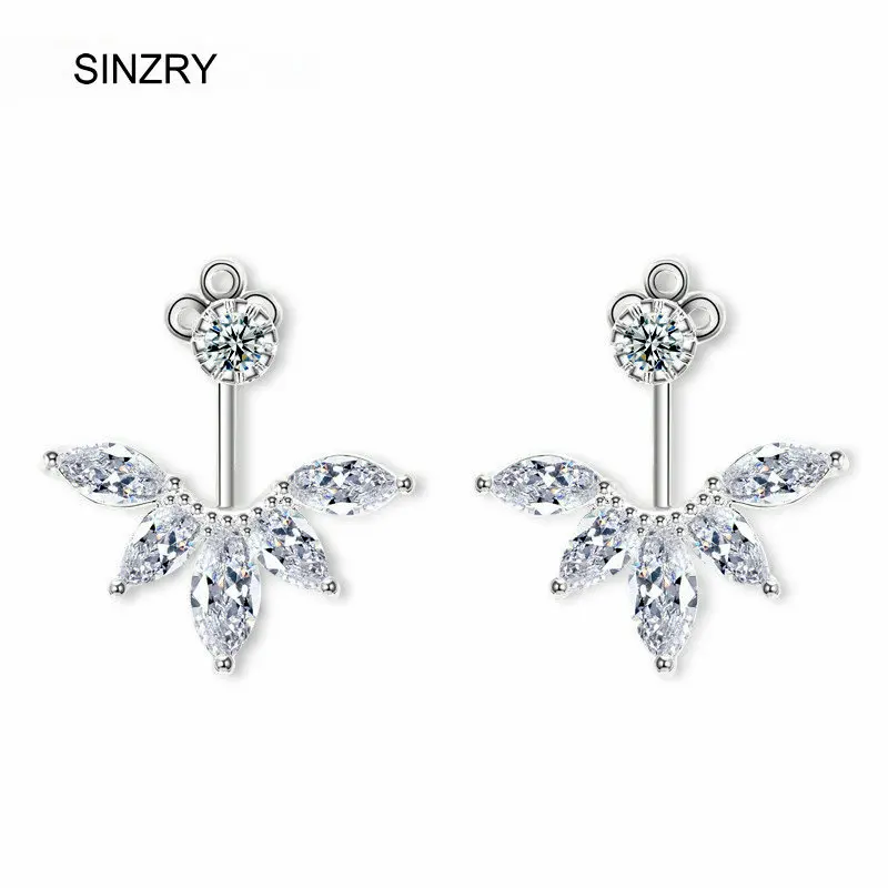 SINZRY unique design clear white rear mounted cut Cubic zircon tear shape Korean girl stud earrings christmas gift