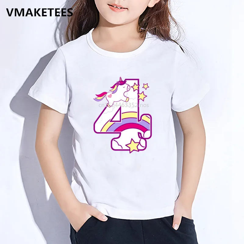 Kids Unicorn Cartoon Girls T shirt Children Happy Birthday Number 1-9 Print T-shirt Baby Birthday Present Funny Clothes,HKP5238