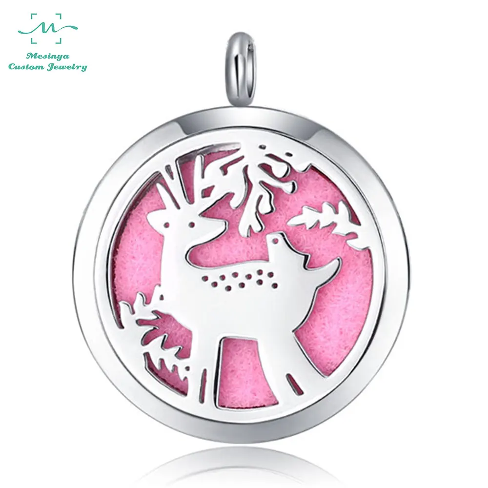 10pcs Mesinya Reindeer 1.18''(30mm) Aromatherapy/Essential Oils 316L S.Steel Perfume Diffuser Necklace