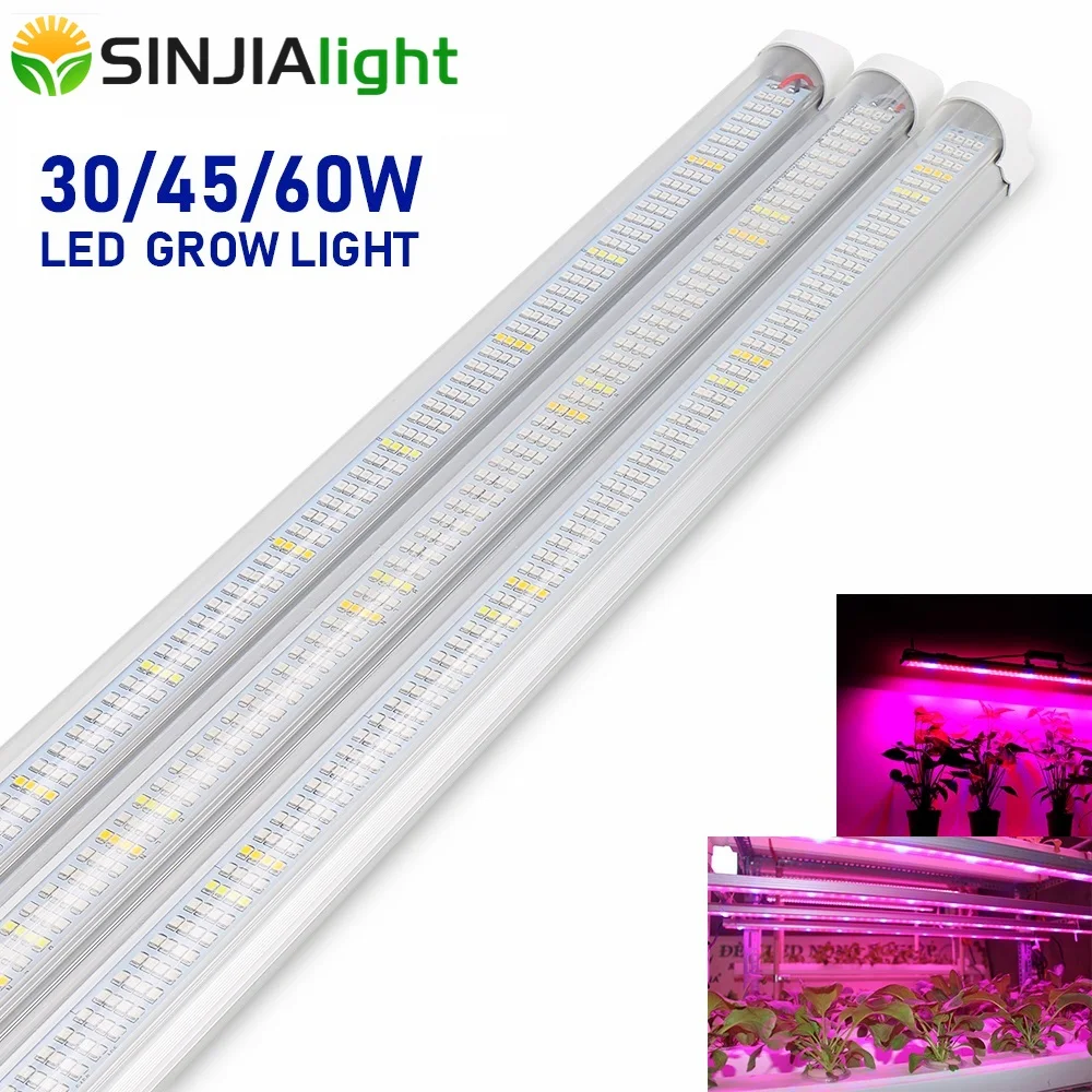 

5pcs/lot 60cm 90cm 120cm T8 Tube Full Spectrum Hydroponic LED Grow Light Bar 30W 45W 60W Plant Grow Lamps for vegs grow tent