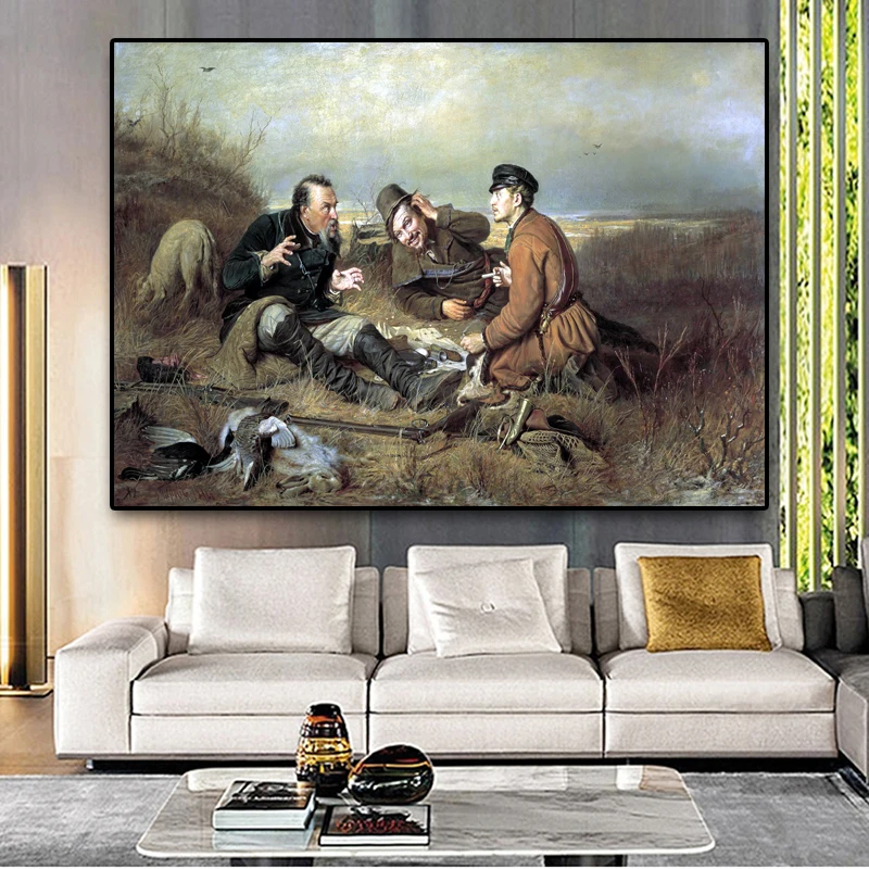 Hunters at rest By Vasilij Perov Posters And Prints Oil Painting on Canvas Scandinavian Wall Art Pictures For Living Room Decor