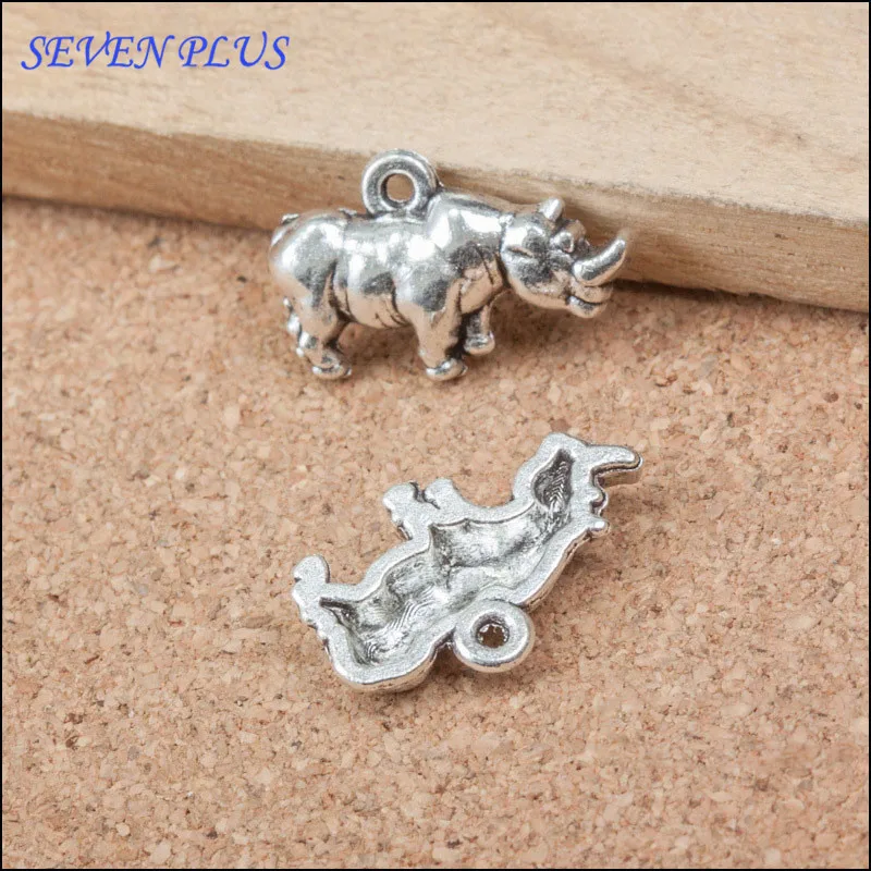 High Quality 20 Pieces/Lot 13mm*20mm Antique Silver Plated Animal Charms Small Rhinoceros Charm