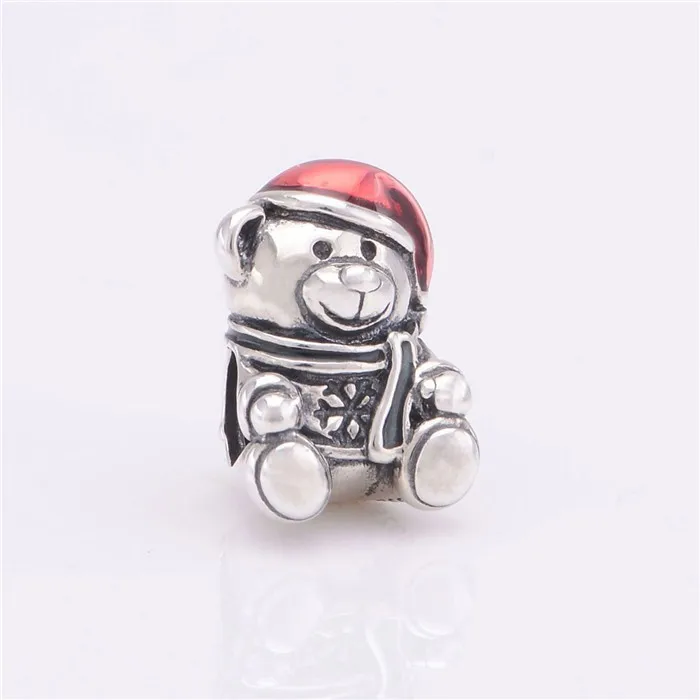 

Новинка 100% оригинальные подвески в виде маленького медведя и красной эмали подходят для браслетов Pandora