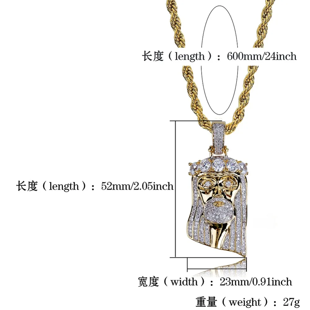 TOPGRILLZ Hip Hop New Fashion Gold Color Plated Iced Out Big CZ Stone Masked Jesus Face Pendant Necklace Crystal With Three Type