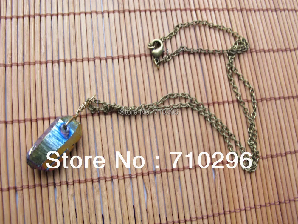 Natural Blue Quartz Rough Point Gem stone necklace With Chain 10pcs/lot Handcraft Jewelry Necklace