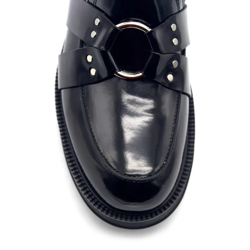 New Designer Metal Buckle Mens Thick Platform Genuine Leather Formal Shoes Spring Slip On Office Work Dress Shoes Loafers