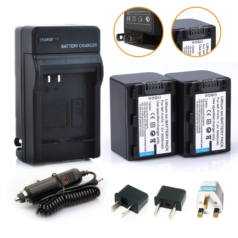 

2* 3000mAh NP-FH70 FH70 Li-ion Batteries + 1* Charger for Sony FH100 FH50 FH30 SR10E free shipping