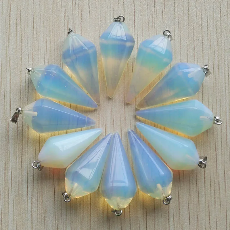 Wholesale 12pcs/lot  Fashion opal stone faceted Pendulum Pyramid Pendants 16x34mm For DIY jewelry making  free shipping