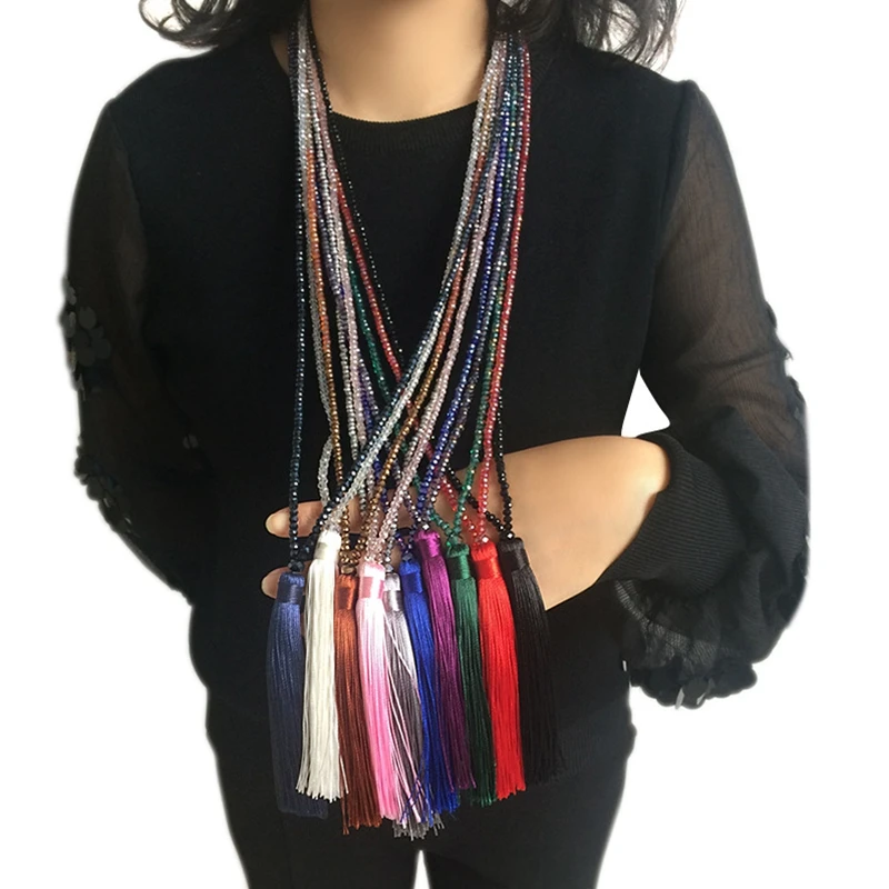YDGY2019 New 10-colour silk pendant crystal fringed sweater chain female fringed pendant sweater chain wholesale