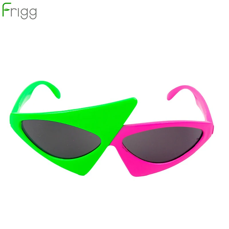 Frigg Novelty Green Pink Contrast Funny Glasses Roy Purdy Glasses Hip-Hop Asymmetric Triangular Sunglasses Party Decorations