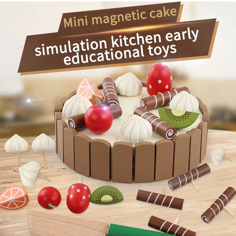 Mini gâteau magnétique en bois pour enfant, jouet de cuisine, jouet alimentaire, cadeau d'anniversaire, simulation Montessori, taille 11x3 cm