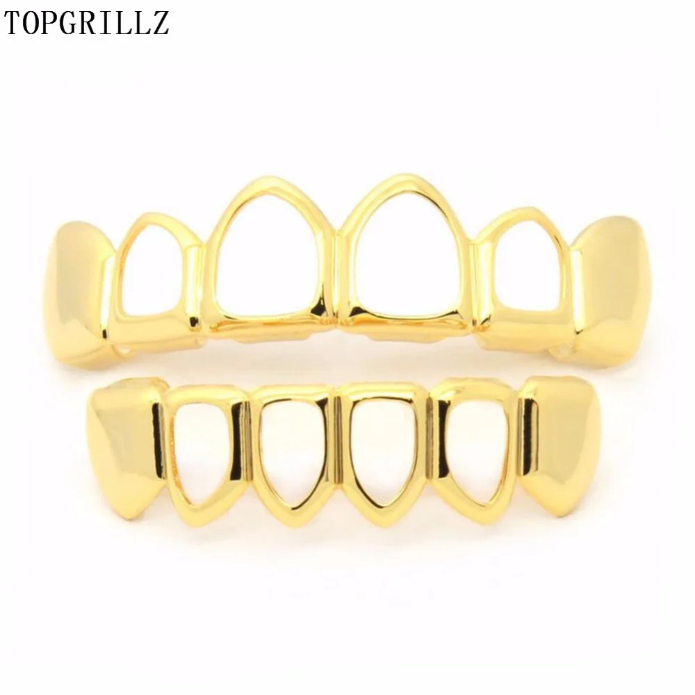 Real Shiny! New Fit Rose Gold Color Plated Vampire Four Open Face Hallow Gold Grillz Set For Christmas Gift.Party