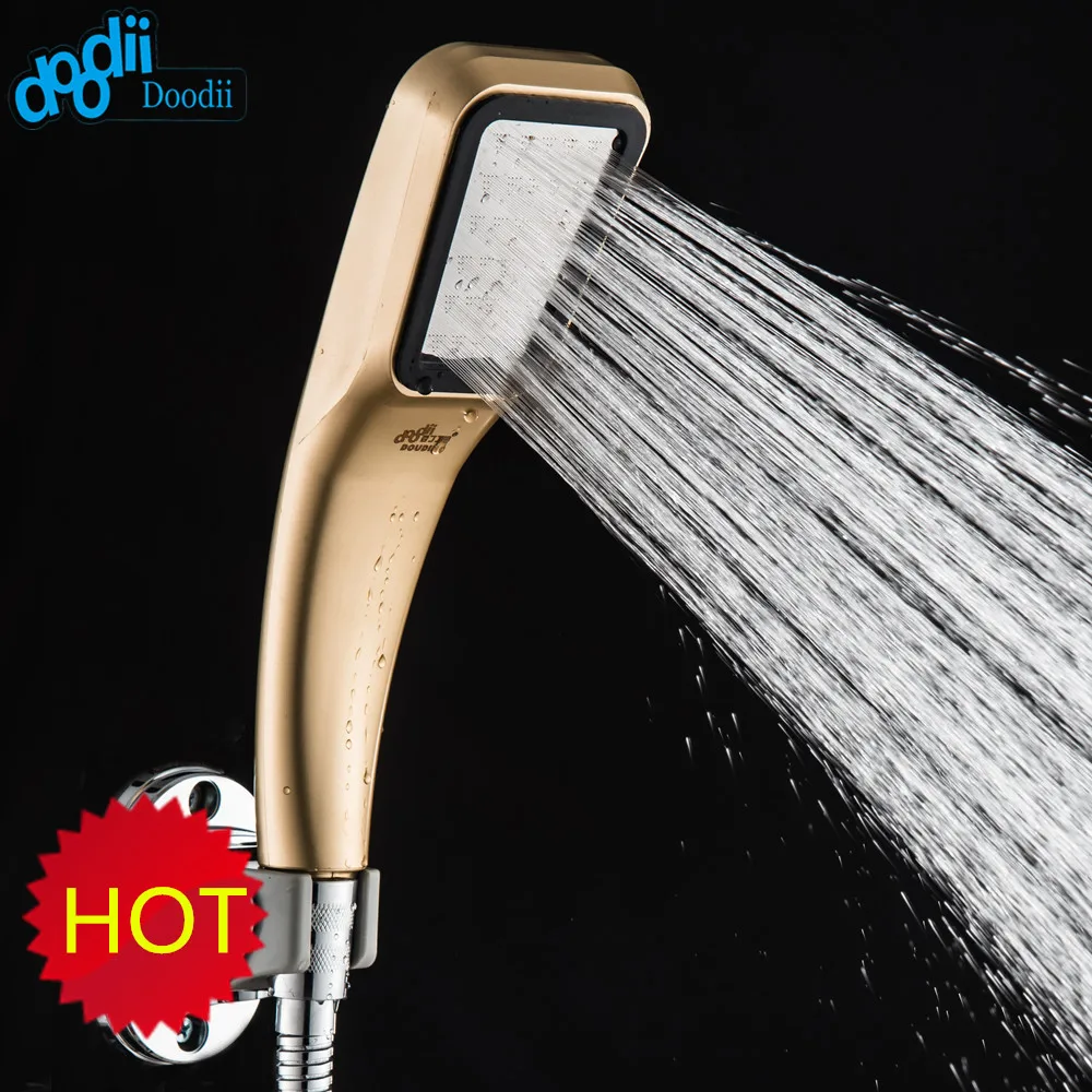 DOODII Shower Head Set Water Saving 300 Hole ABS With Golden Shower 1.5m Stainless Steel Shower Hose Space Aluminum Showerholder