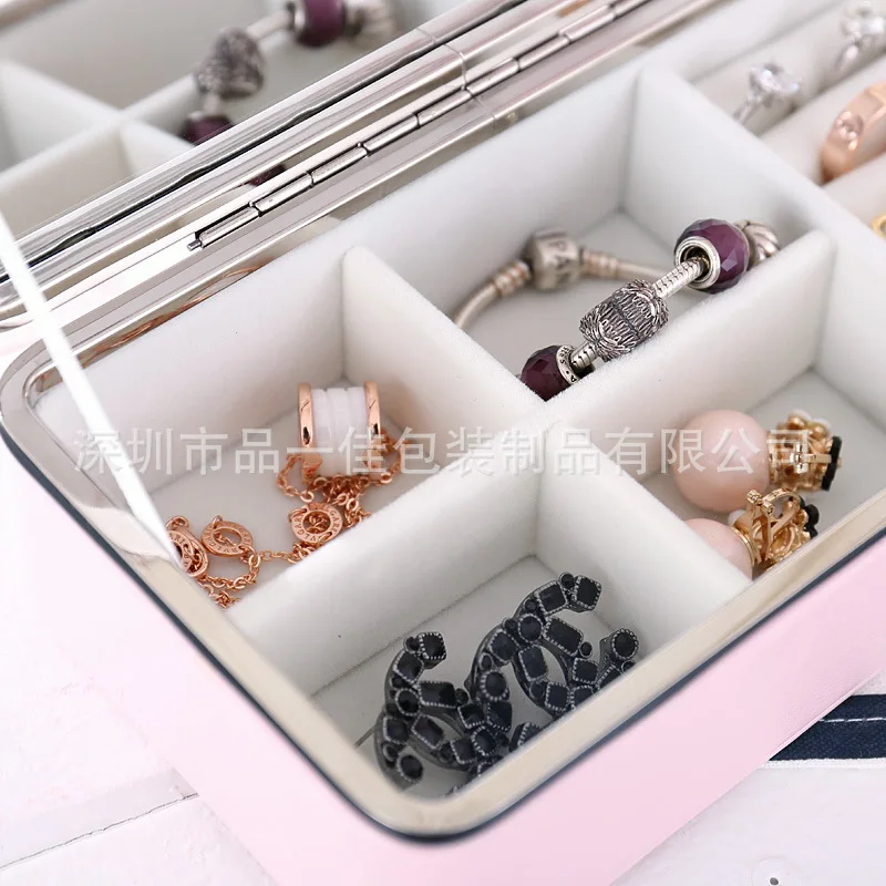 Exquisite Travel Jewelry Box Women Leather Rectangle Packaging Necklace Rings Earrings Storage Organizer Display Gift Boxes Case