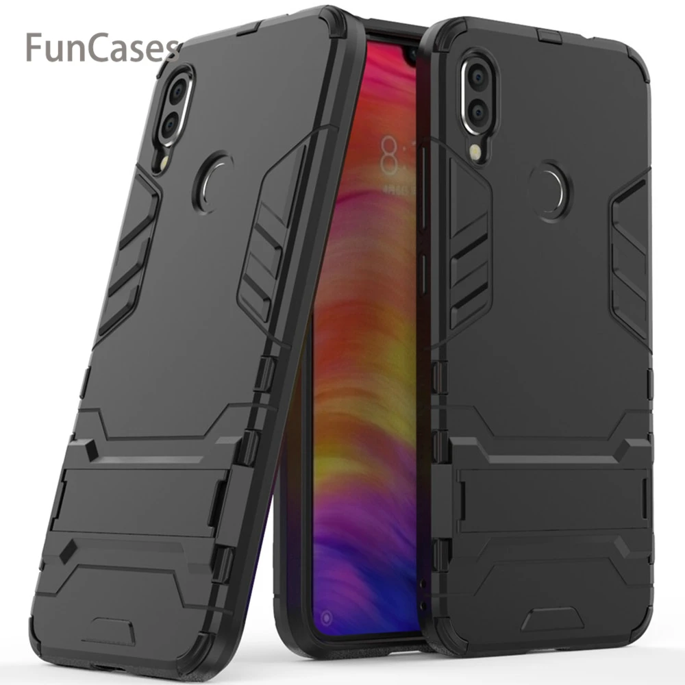 For Xiaomi Redmi Note 7 Case Cover Luxury Iron Man Stand Case Hard Armor+Soft Silicone TPU Cover for Xiaomi Redmi Note 7