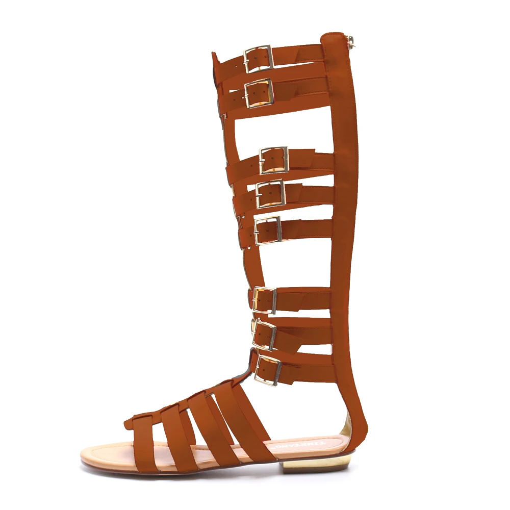 TIMETANG Summer Rome Style Gladiator Open Toe Flat Heel Women Sandal Boot Casual Narrow Bands Buckle Woman Shoes Plus Size 35-43