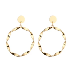 Simple Fashion Metal Drop Dangle Earrings For Women Curve Irregular Geometric Round Vintage Earrings Gold Silver Color Jewelry