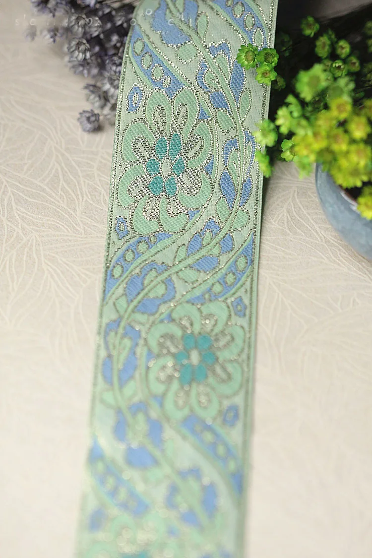 Exquisite blue ethnic wave embroidery rich gold lace apparel accessories sewing decorative ribbon width 5CM/2.5CM A1477