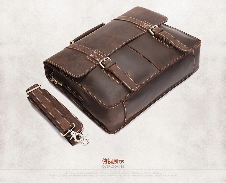 Vintage Crazy horse Genuine Leather men Briefcase Business bag Men Leather briefcase laptop Bag male Tote Handbag Shoulder bag