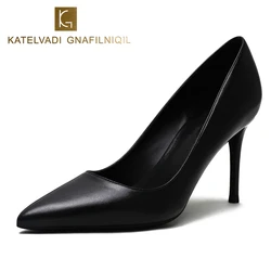 KATELVADI Party Shoes High Heels Fashion Women Pumps Black Split Leather 8CM High Heel Sexy Wedding Shoes Woman,K-319