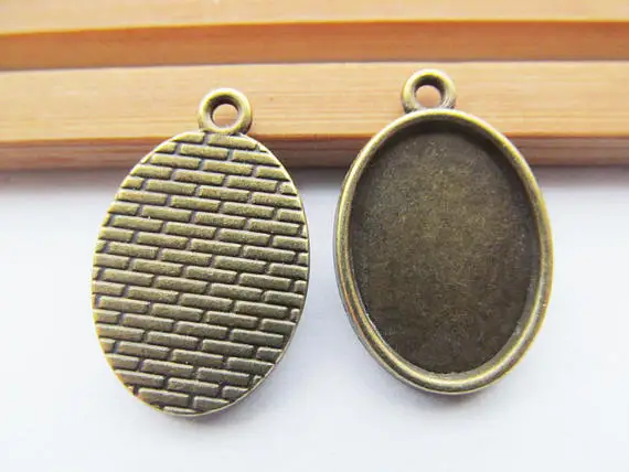 100pcs Antique bronze/Antique Silver tone Oval Base Setting Tray Bezel Pendant Charm/Finding,fit 13mmx18mm Cabochon/Cameo