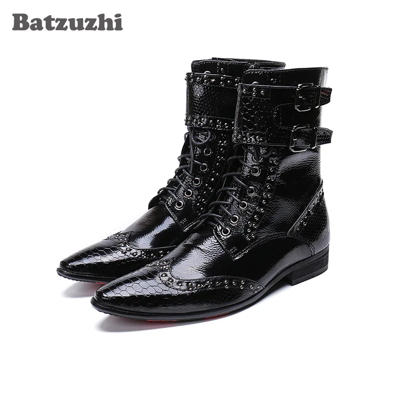 

Batzuzhi Fashion Leather Boots Men Pointed Toe botas hombre Men Korean Black Dress Ankle Boots Male Buckles, Big US6-12