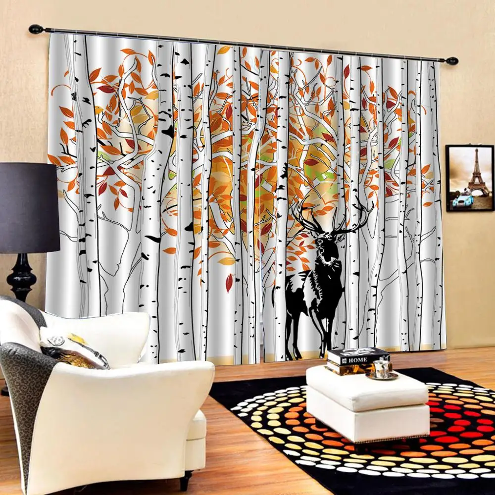 

Luxury Blackout 3D Window Curtain For Living Room Bedroom Drapes Cortinas white forest curtains Blackout curtain