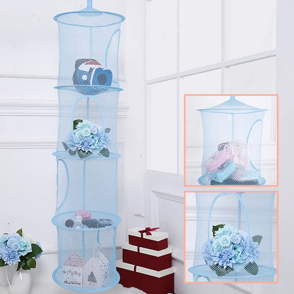 Brand New Mesh Hanging Storage Organizer  4 Compartments Folding Toy Clothing Bag Clothes Dryer Net Basket Hanging Organizer