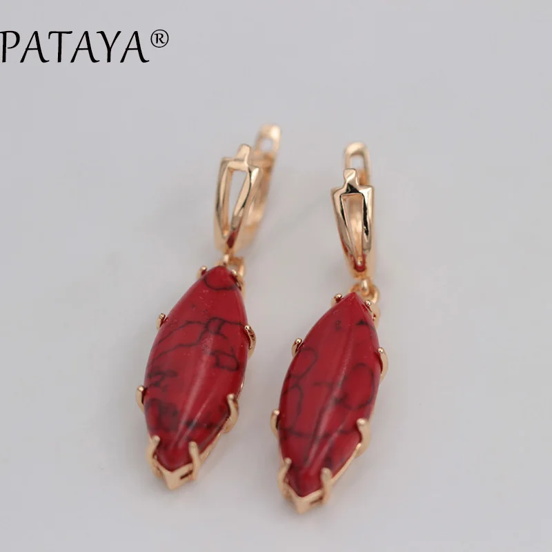 PATAYA New Exclusive 585 Rose Gold Color Dangle Earrings Multicolor Red Natural Stone Earrings Women Party Wedding Jewelry RU