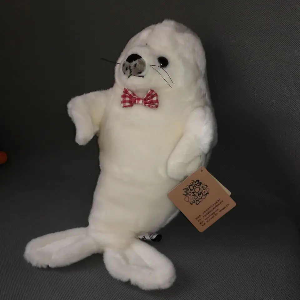 

about 40cm cartoon seal plush toy white seal with bowtie soft doll toy Christmas gift b1879