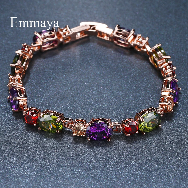 Emmaya Luxury Women Multicolor Cubic Zircon Bracelet Bangles Classical Bracelet Rose Gold color Wholesale Jewelry Party