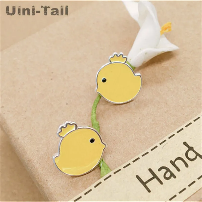 Uini-Tail hot new 925 sterling silver cute sprouting yellow chick earrings female birthday Korean simple ear jewelry gift ED101