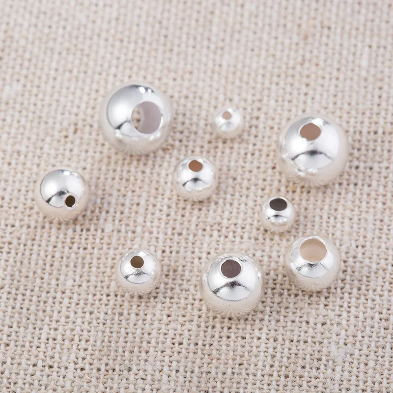 1Pack 2-10MM 925 Sterling Silver Round Ball Beads Spacer for DIY Bracelet Needlework Costume Jewelry Making Accessories Supplies