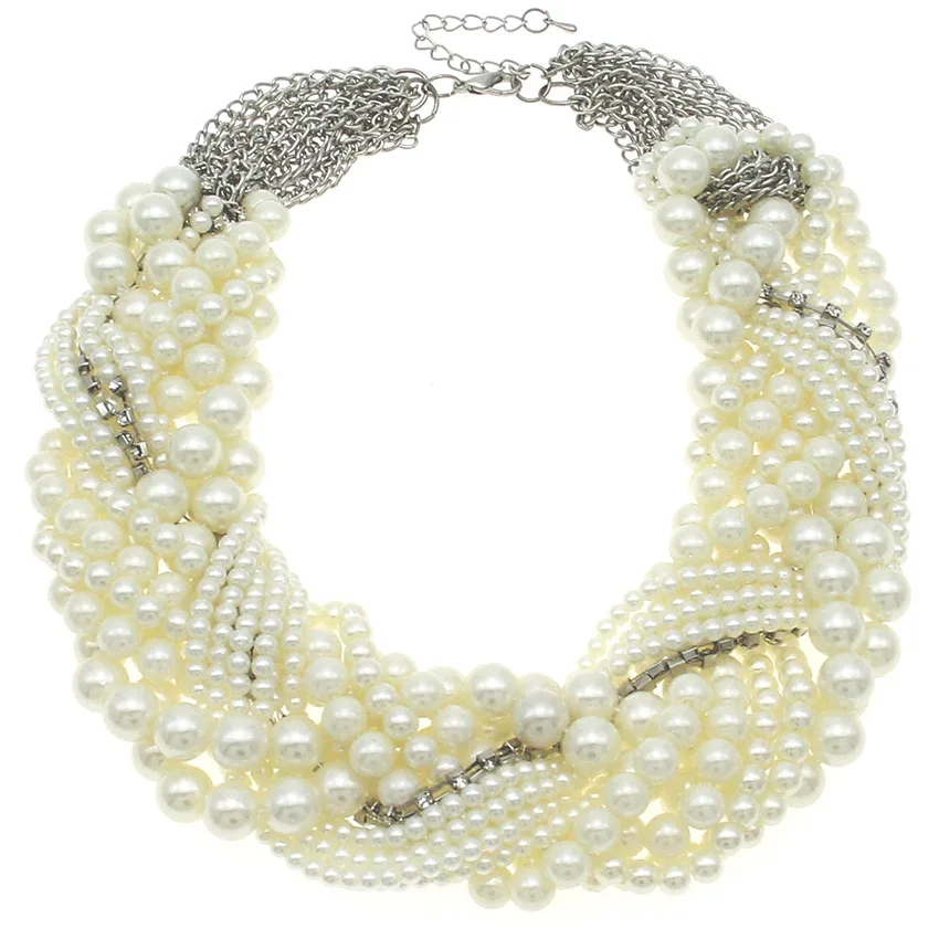 UKEN Ladies Imitation Pearl Necklace Fashion White Beads Rhinestones String Women Collar Chokers Necklaces Statement Jewelry