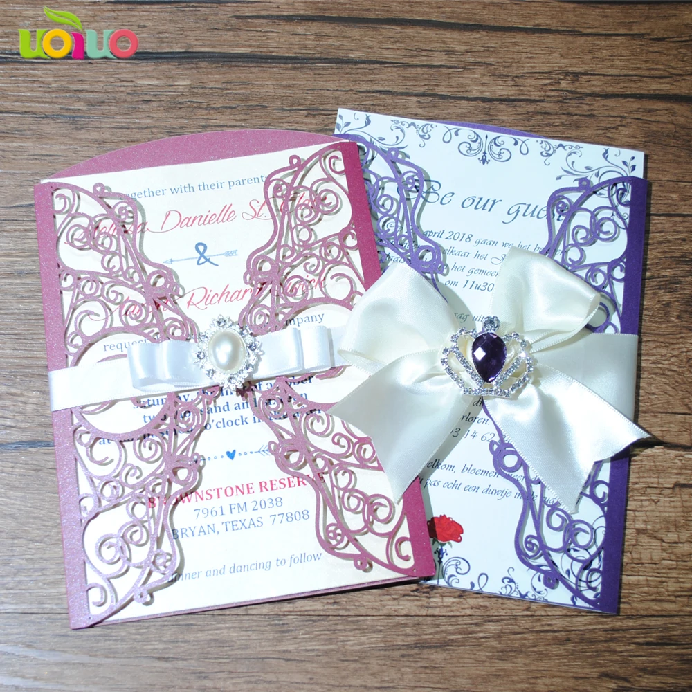 

50set inc192 NEW HOT wholesale wine red & purple wedding card,laser cut free logo invitations customzied cards