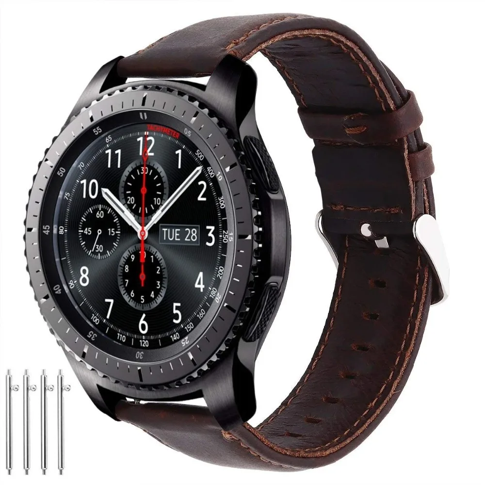 

Gear s3 Frontier band для Samsung Galaxy watch 46 мм ремешок 22 мм кожаный браслет Crazy Horse Huawei watch GT ремешок Grea S 3 46 мм